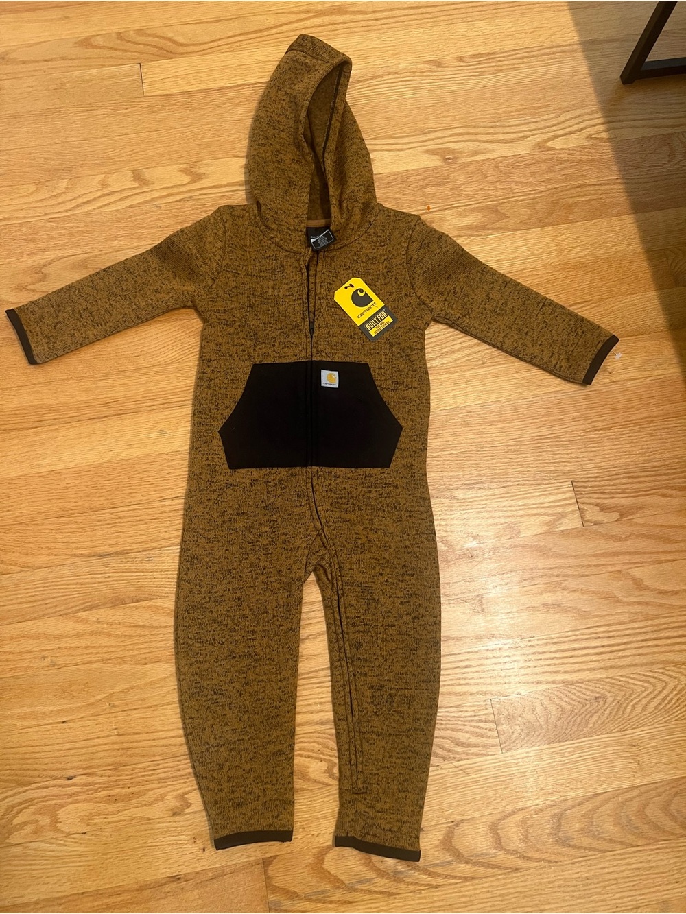 Carhartt Kids' Brown Heathered Hooded One-Piece with Black Pocket
